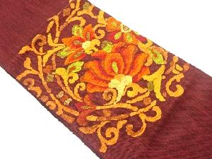 手織り真綿紬花唐草模様織出し名古屋帯